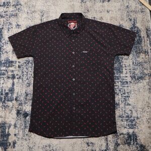 Dixxon The Bolt S.S Button Up Black Red Lightning Shirt AOP L/XL Long READ DESC.
